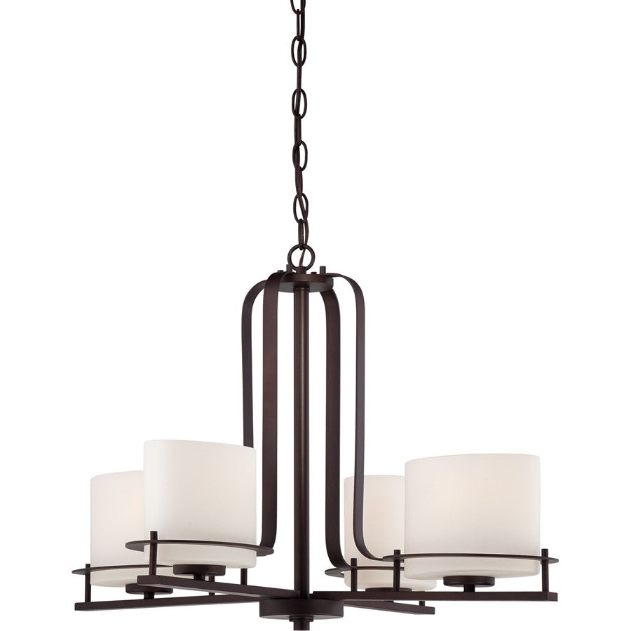 Nuvo Loren 26in 4-Light Chandelier | Contemporary Venetian Bronze and Etched Opal Glass | Dining Room & Living Room | 26 x 26 x 19 in | Model 60-5004