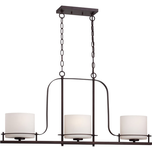 Nuvo Loren 36in 3-Light Island Pendant | Contemporary Venetian Bronze and Etched Opal Glass | Kitchen Island & Dining Room | 36 x 6 x 17 in | Model 60-5006