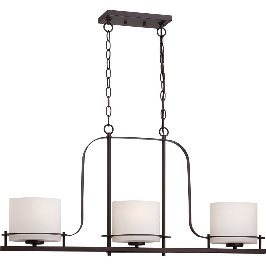 Nuvo Loren 36in 3-Light Island Pendant | Contemporary Venetian Bronze and Etched Opal Glass | Kitchen Island & Dining Room | 36 x 6 x 17 in | Model 60-5006
