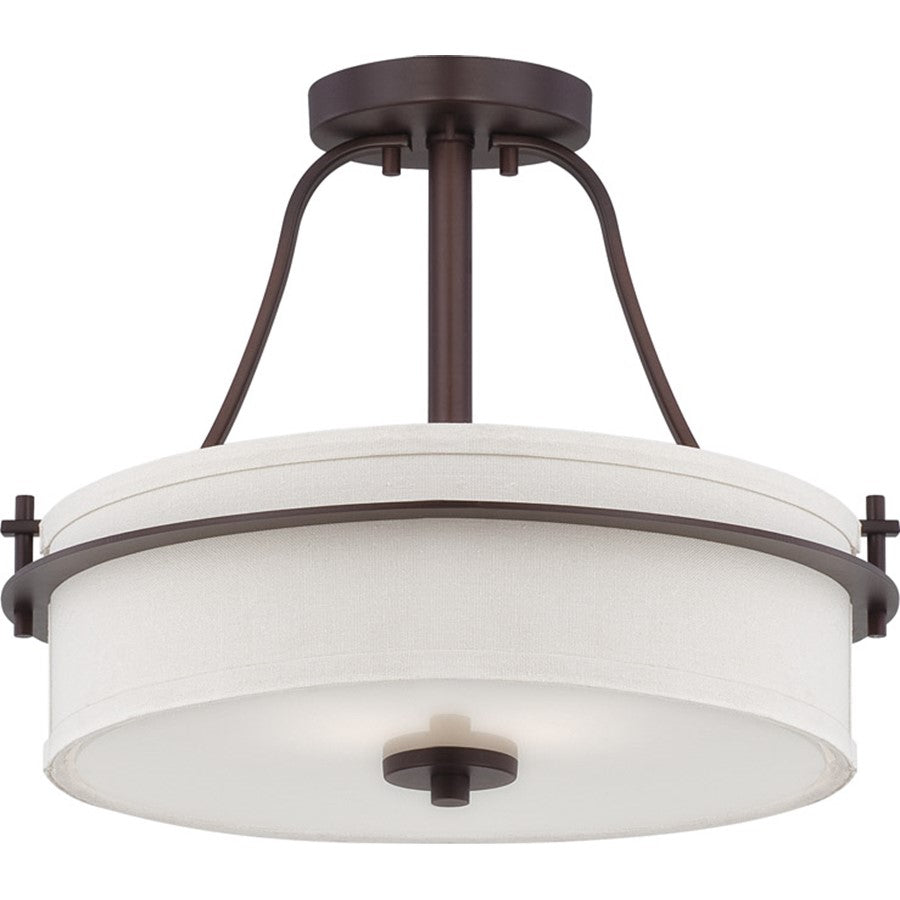 Nuvo Loren 15in 2-Light Semi Flush Mount | Contemporary Venetian Bronze and White Linen Glass | Bedroom & Hallway Ceiling Light | 15 x 15 | Model 60-5007