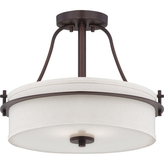 Nuvo Loren 15in 2-Light Semi Flush Mount | Contemporary Venetian Bronze and White Linen Glass | Bedroom & Hallway Ceiling Light | 15 x 15 | Model 60-5007