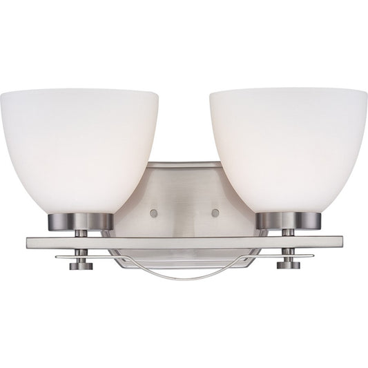 Nuvo Bentley 15.25in 2-Light Vanity Light | Contemporary Brushed Nickel and Frosted Glass | Bathroom Vanity | 15.25 x 7.875 x 8 in | Model 60-5012
