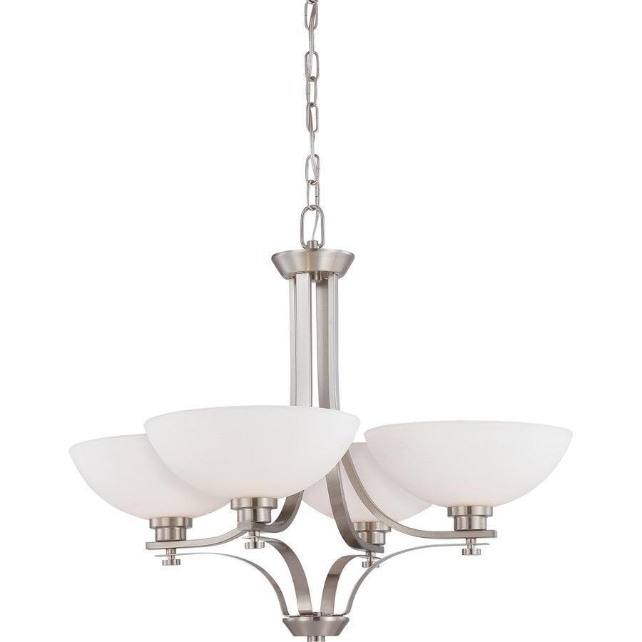 Nuvo Bentley 28in 4-Light Chandelier | Contemporary Brushed Nickel and Frosted Glass | Dining Room & Living Room | 27.6 x 27.6 x 23.4 in | Model 60-5014