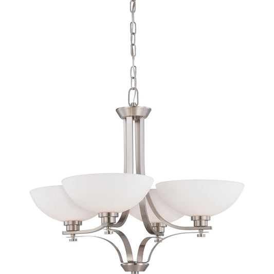Nuvo Bentley 28in 4-Light Chandelier | Contemporary Brushed Nickel and Frosted Glass | Dining Room & Living Room | 27.6 x 27.6 x 23.4 in | Model 60-5014