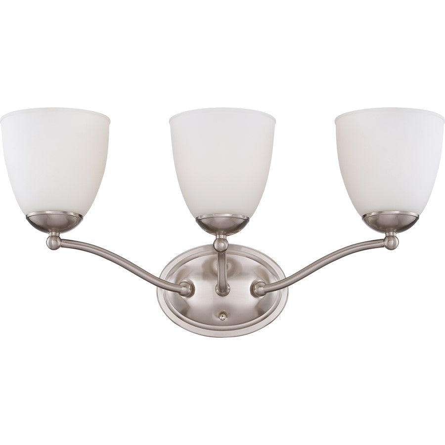 Nuvo Patton 21in 3-Light Vanity Light | Transitional Brushed Nickel and Frosted Glass | Bathroom Vanity & Powder Room | 21 x 10 x 7.5 in | Model 60-5033