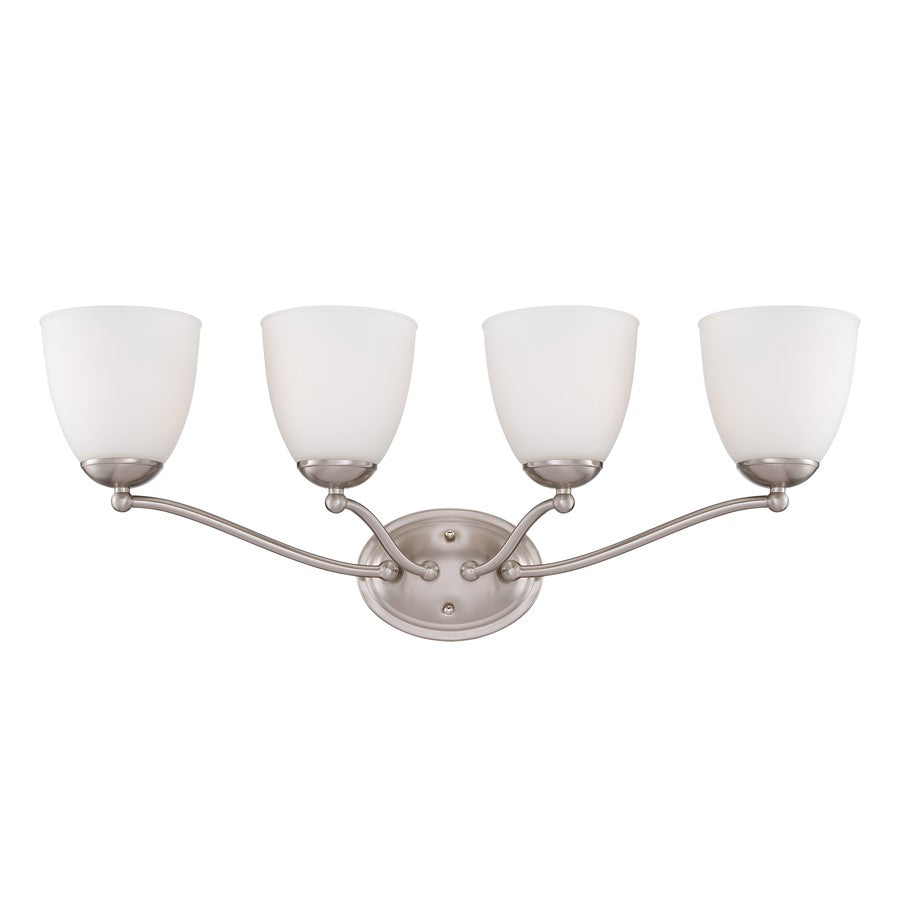 Nuvo Patton 28in 4-Light Vanity Light | Transitional Brushed Nickel and Frosted Glass | Bathroom Vanity & Powder Room | 28 x 11 x 7.5 in | Model 60-5034