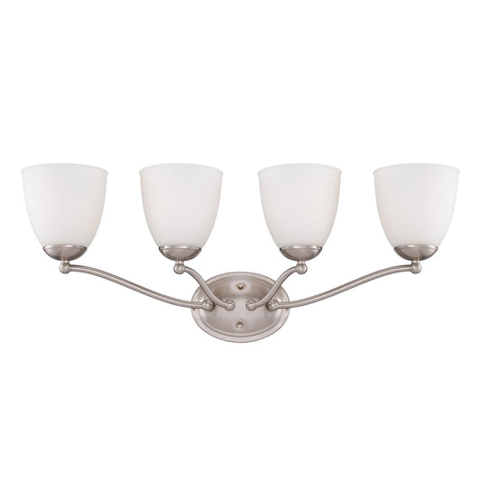 Nuvo Patton 28in 4-Light Vanity Light | Transitional Brushed Nickel and Frosted Glass | Bathroom Vanity & Powder Room | 28 x 11 x 7.5 in | Model 60-5034