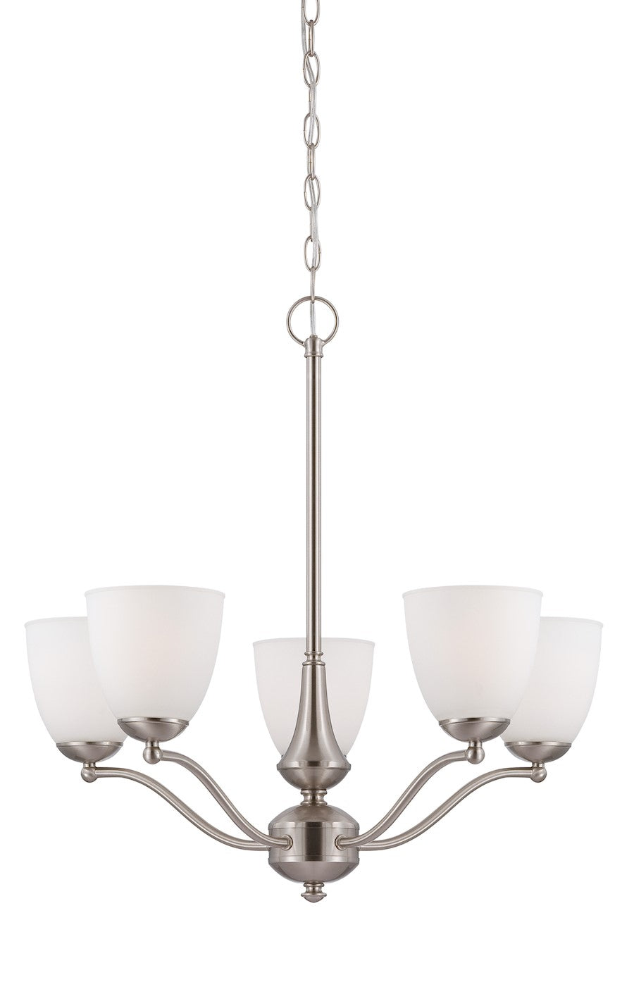 Nuvo Patton 25in 5-Light Chandelier | Transitional Brushed Nickel and Frosted Glass | Dining Room & Living Room | 25 x 25 in | Model 60-5035