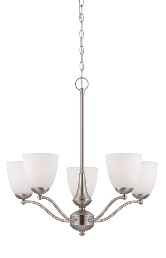 Nuvo Patton 25in 5-Light Chandelier | Transitional Brushed Nickel and Frosted Glass | Dining Room & Living Room | 25 x 25 in | Model 60-5035