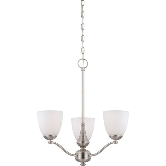 Nuvo Patton 21in 3-Light Chandelier | Transitional Brushed Nickel and Frosted Glass | Dining Room & Living Room | 21 x 21 x 23 in | Model 60-5036