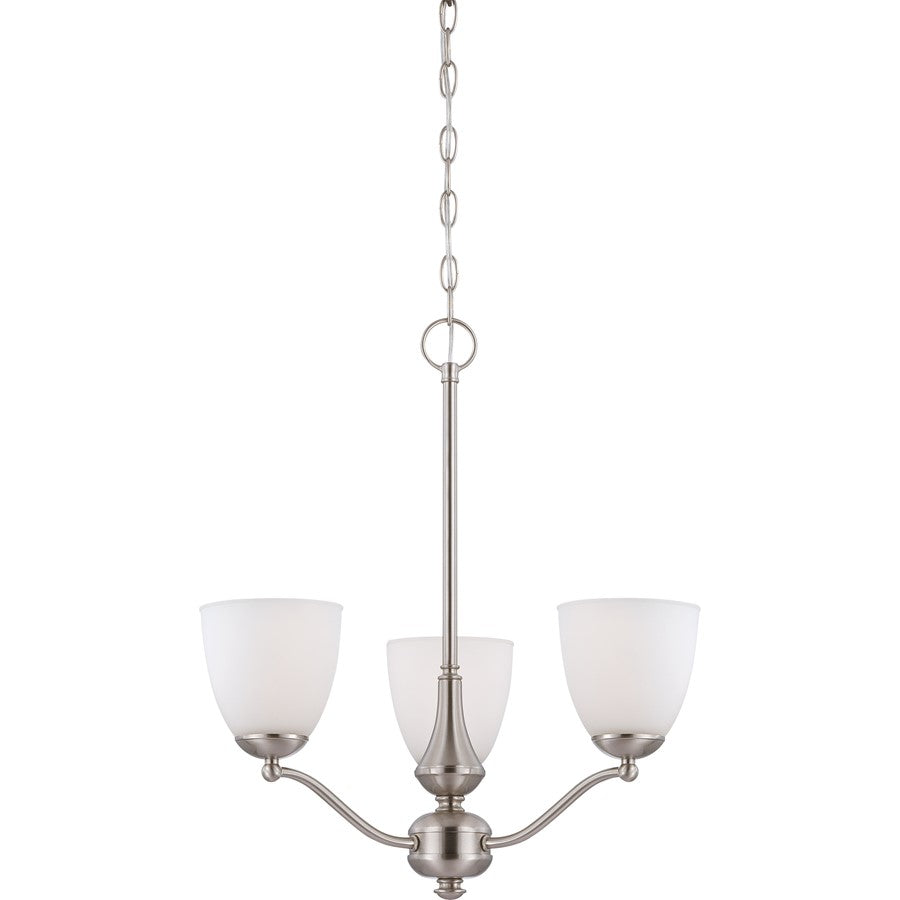 Nuvo Patton 21in 3-Light Chandelier | Transitional Brushed Nickel and Frosted Glass | Dining Room & Living Room | 21 x 21 x 23 in | Model 60-5036