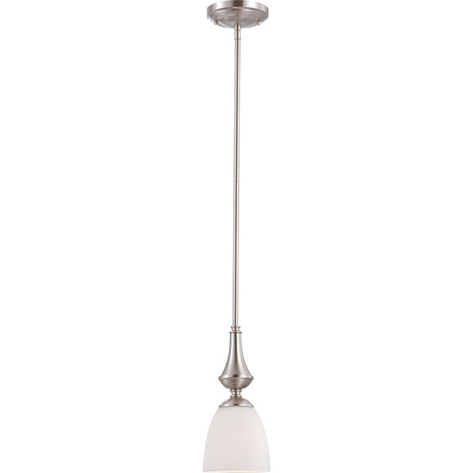 Nuvo Patton 5in 1-Light Mini Pendant | Transitional Brushed Nickel and Frosted Glass | Kitchen Island & Dining Nook | 5.125 x 5.125 x 50.5 | Model 60-5037