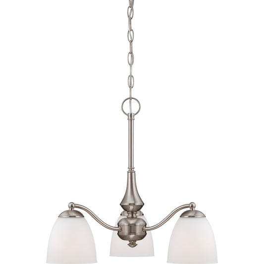 Nuvo Patton 21in 3-Light Chandelier | Transitional Brushed Nickel and Frosted Glass | Dining Room & Living Room | 21 x 21 x 19 in | Model 60-5042