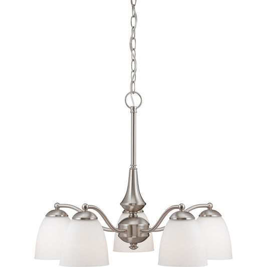 Nuvo Patton 25in 5-Light Chandelier | Transitional Brushed Nickel and Frosted Glass | Dining Room & Living Room | 25 x 25 x 20 in | Model 60-5043