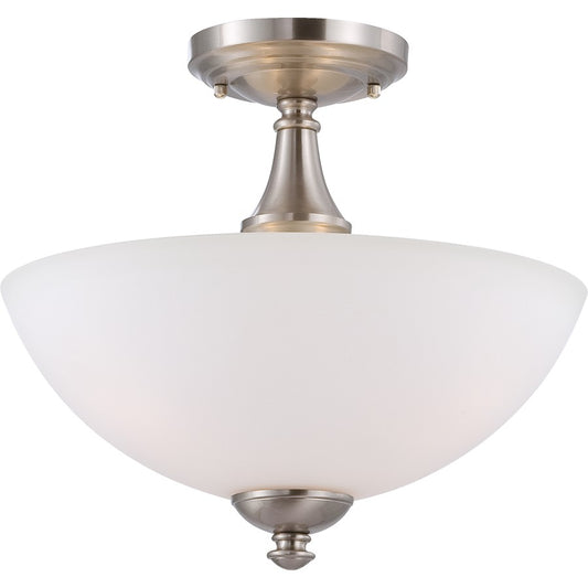 Nuvo Patton 13in 3-Light Semi-Flush Mount | Transitional Brushed Nickel and Frosted Glass | Hallway & Bedroom Ceiling Light | 13 x 13 x 11 | Model 60-5044
