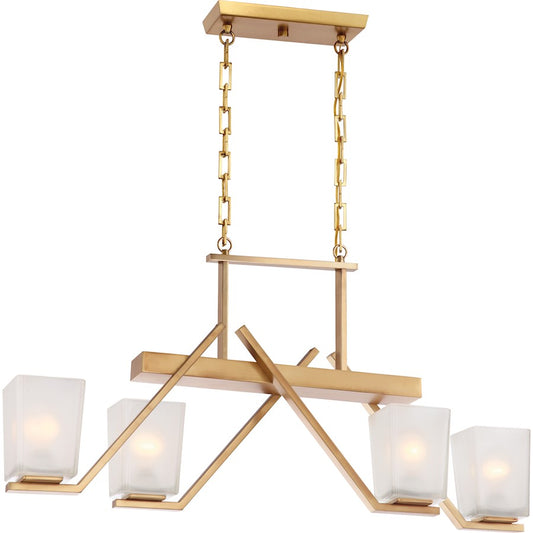 Nuvo Lighting Timone 36in 4-Light Pendant | Vintage Brass and Clear Glass | Kitchen Island & Dining Room | 36 x 8 x 19 in | Model 60-5083