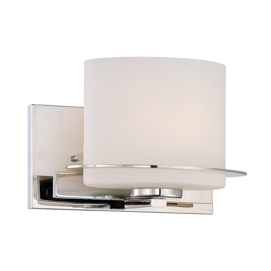 Nuvo Loren 1-Light Vanity Light | Contemporary Polished Nickel and Etched Opal Glass | Bathroom Vanity & Powder Room | 9.25 x 7.125 x 6.25 | Model 60-5101