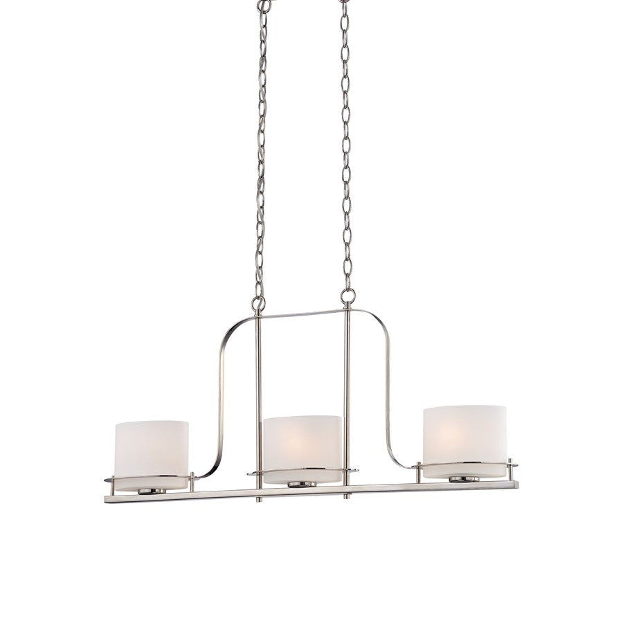 Nuvo Loren 36in 3-Light Island Pendant | Contemporary Polished Nickel and Etched Opal Frosted Glass | Kitchen Island & Dining Room | 36 x | Model 60-5106