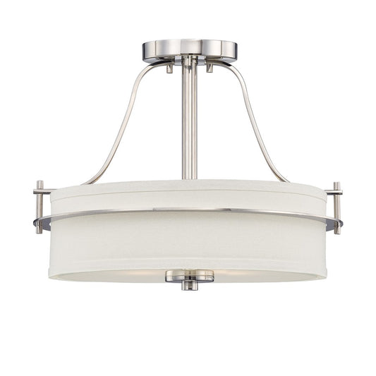 Nuvo Loren 15in 2-Light Semi-Flush Mount | Contemporary Polished Nickel and White Linen Glass | Entryway & Hallway | 15 x 15 x 13.125 in | Model 60-5107