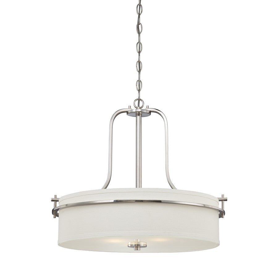 Nuvo Loren 22in 3-Light Pendant | Contemporary Polished Nickel and White Linen Glass | Kitchen Island & Dining Room | 22 x 22 x 19.75 in | Model 60-5108
