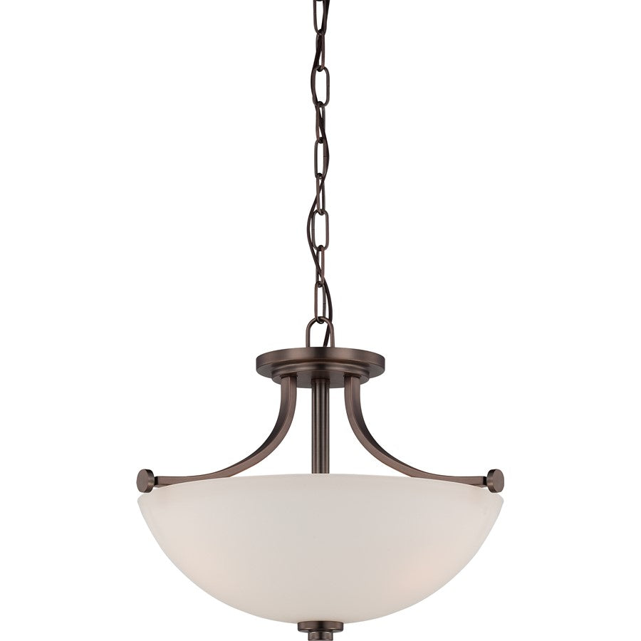 Nuvo Bentley 17.5in 3-Light Semi Flush Mount | Contemporary Hazel Bronze and Frosted Glass | Kitchen & Hallway | 17.5 x 12.625 in | Model 60-5117