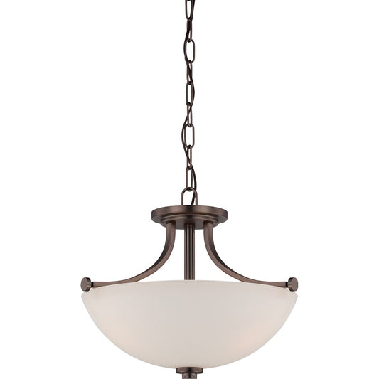 Nuvo Bentley 17.5in 3-Light Semi Flush Mount | Contemporary Hazel Bronze and Frosted Glass | Kitchen & Hallway | 17.5 x 12.625 in | Model 60-5117