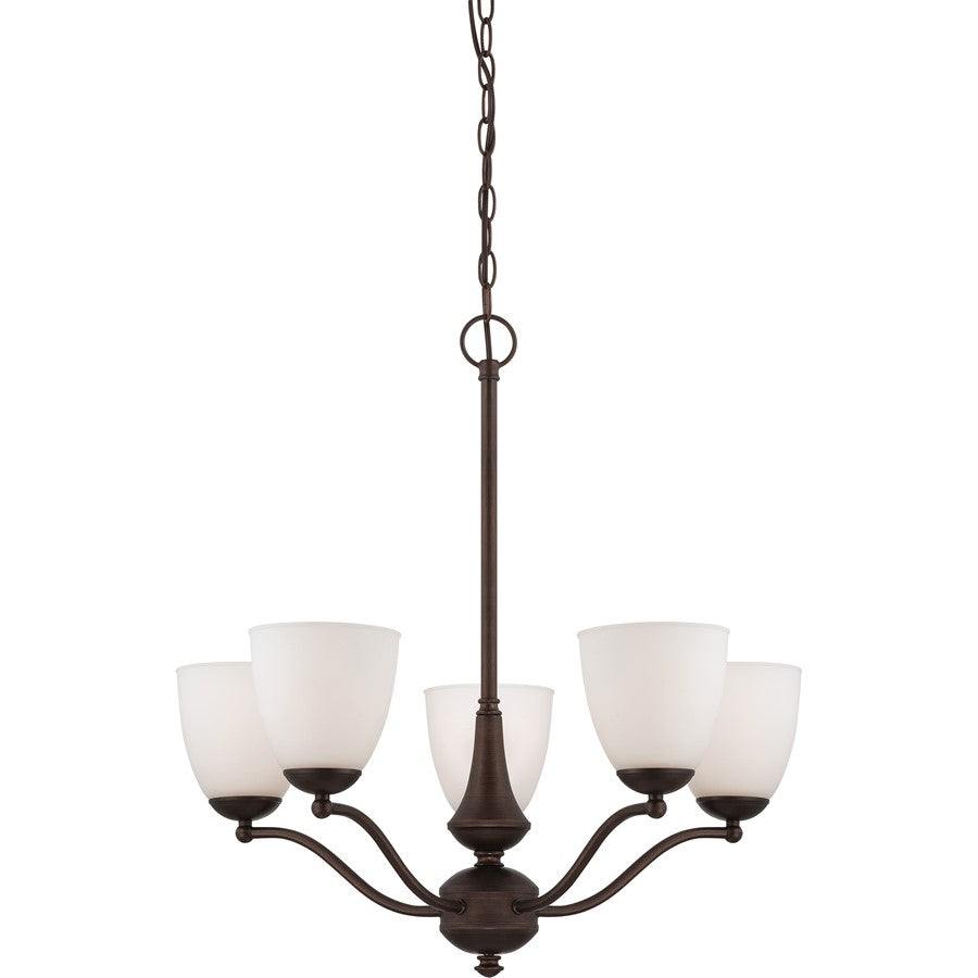 Nuvo Patton 25in 5-Light Chandelier | Transitional Prairie Bronze and Frosted Glass | Dining Room & Living Room | 25 x 25 in | Model 60-5135