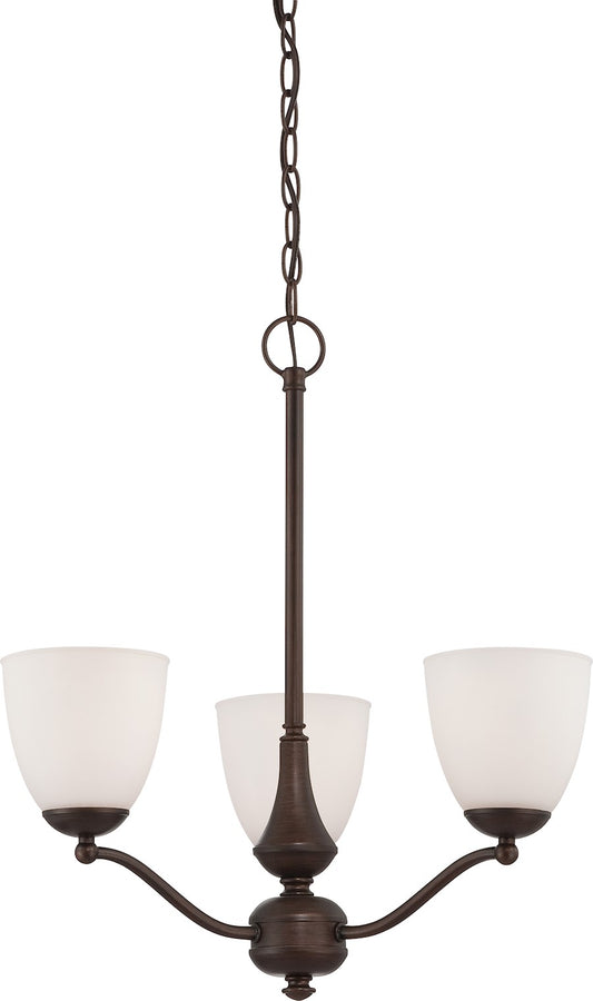 Nuvo Patton 21in 3-Light Chandelier | Transitional Prairie Bronze and Frosted Glass | Dining Room & Living Room | 21 x 23 in | Model 60-5136