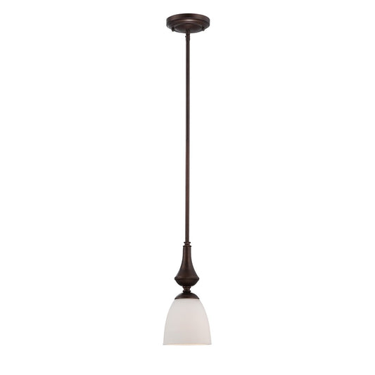 Nuvo Patton 5in 1-Light Mini Pendant | Transitional Prairie Bronze and Frosted Glass | Kitchen Island & Dining Room | 5.125 x 5.125 x 50.5 | Model 60-5137