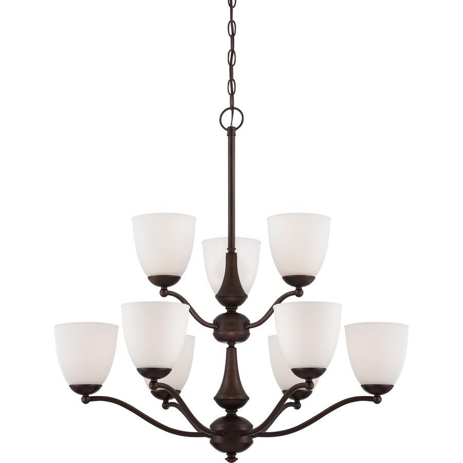Nuvo Patton 30in 9-Light Chandelier | Transitional Prairie Bronze and Frosted Glass | Dining Room & Living Room | 30 x 30 x 31 in | Model 60-5139