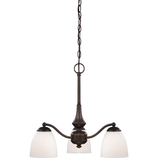 Nuvo Patton 21in 3-Light Chandelier | Transitional Prairie Bronze and Frosted Glass | Dining Room & Living Room | 21 x 21 x 19 in | Model 60-5142