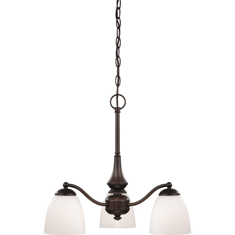 Nuvo Patton 21in 3-Light Chandelier | Transitional Prairie Bronze and Frosted Glass | Dining Room & Living Room | 21 x 21 x 19 in | Model 60-5142