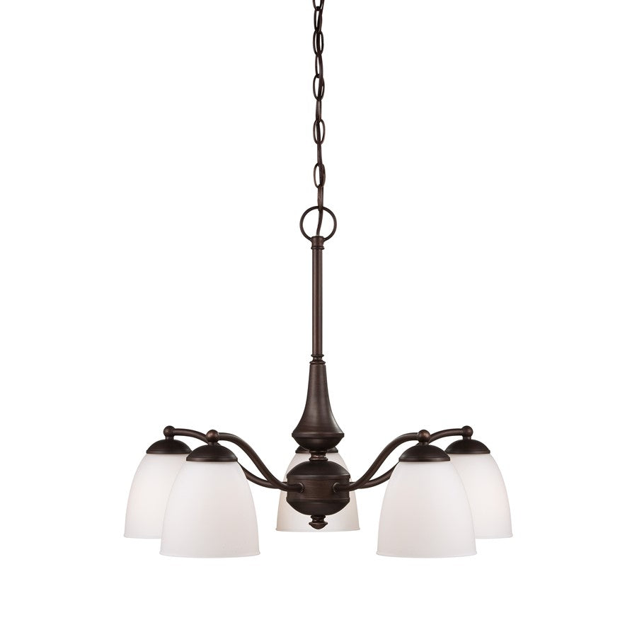 Nuvo Patton 25in 5-Light Chandelier | Transitional Prairie Bronze and Frosted Glass | Dining Room & Living Room | 25 x 25 x 20 in | Model 60-5143