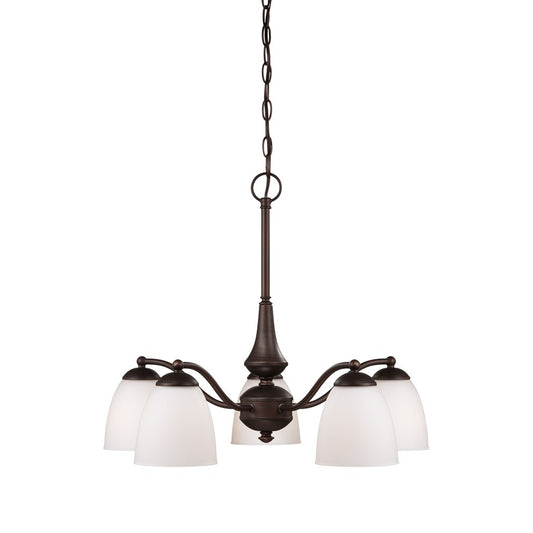 Nuvo Patton 25in 5-Light Chandelier | Transitional Prairie Bronze and Frosted Glass | Dining Room & Living Room | 25 x 25 x 20 in | Model 60-5143