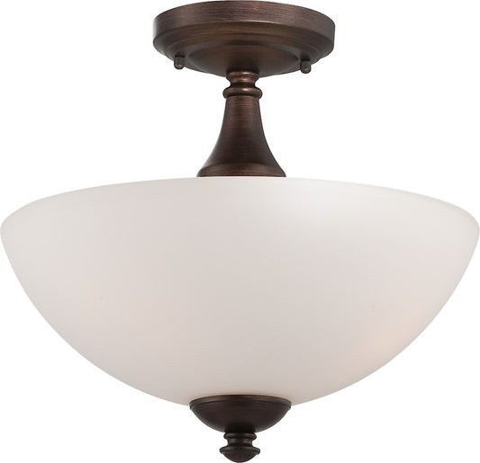 Nuvo Patton 13in 3-Light Semi Flush Mount | Transitional Prairie Bronze and Frosted Glass | Entryway & Hallway | 13 x 13 x 11 in | Model 60-5144