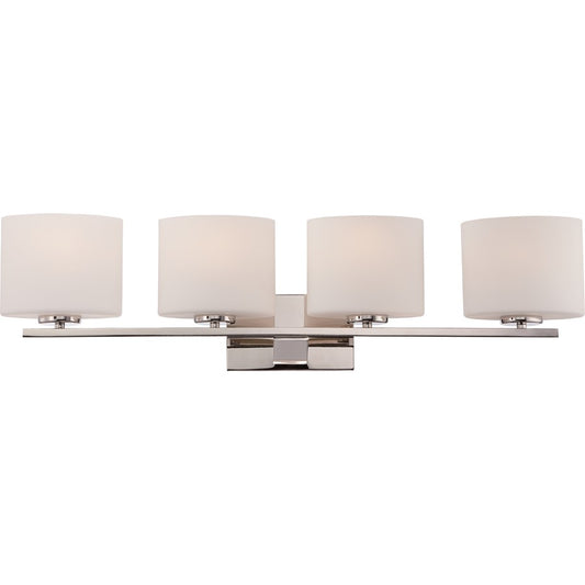 Nuvo Breeze 32in 4-Light Vanity Light | Transitional Polished Nickel and Etched Opal Glass | Bathroom Vanity | 32.62 x 8.25 in | Model 60-5174