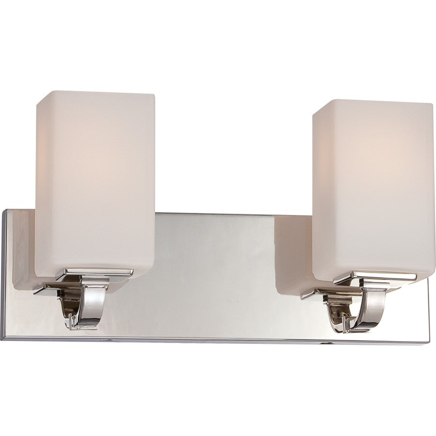 Nuvo Vista 15.5in 2-Light Vanity Light | Transitional Polished Nickel and Etched Opal Glass | Bathroom Vanity | 15.5 x 8 x 5.38 in | Model 60-5182