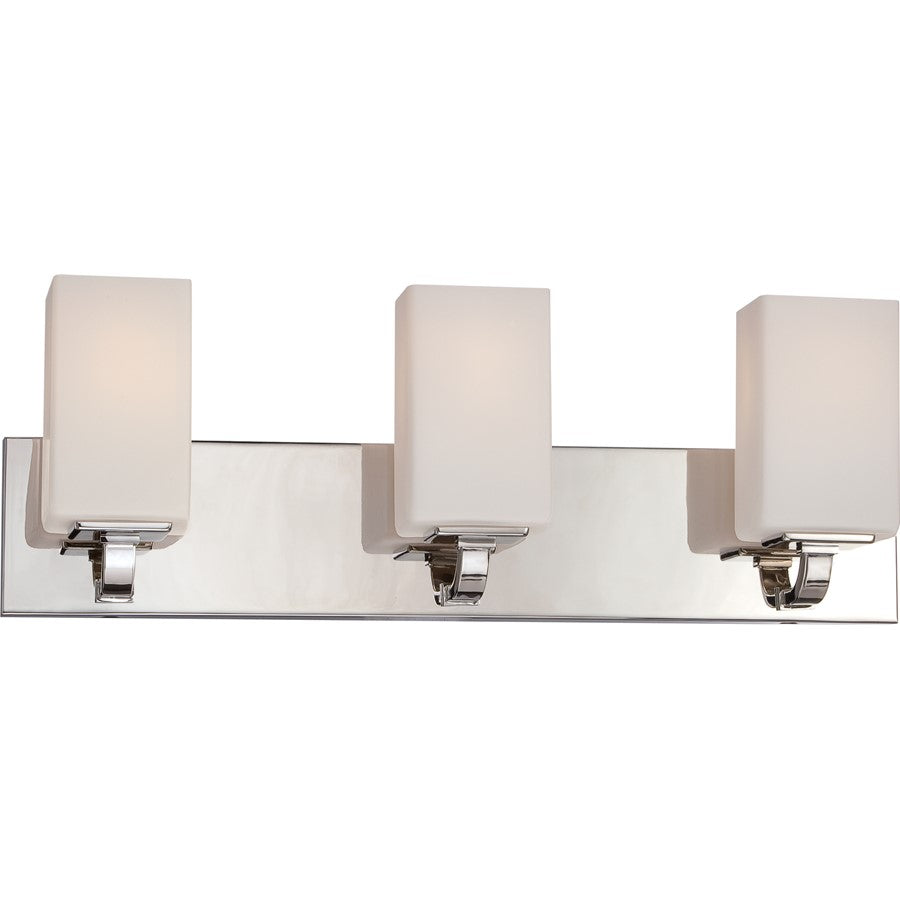 Nuvo Vista 23in 3-Light Vanity Light | Transitional Polished Nickel and Etched Opal Glass | Bathroom Vanity | 23.38 x 8 x 5.38 in | Model 60-5183