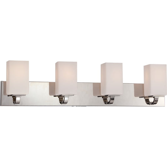 Nuvo Vista 32in 4-Light Vanity Light | Transitional Polished Nickel and Etched Opal Glass | Bathroom Vanity | 32.38 x 8 x 5.38 in | Model 60-5184