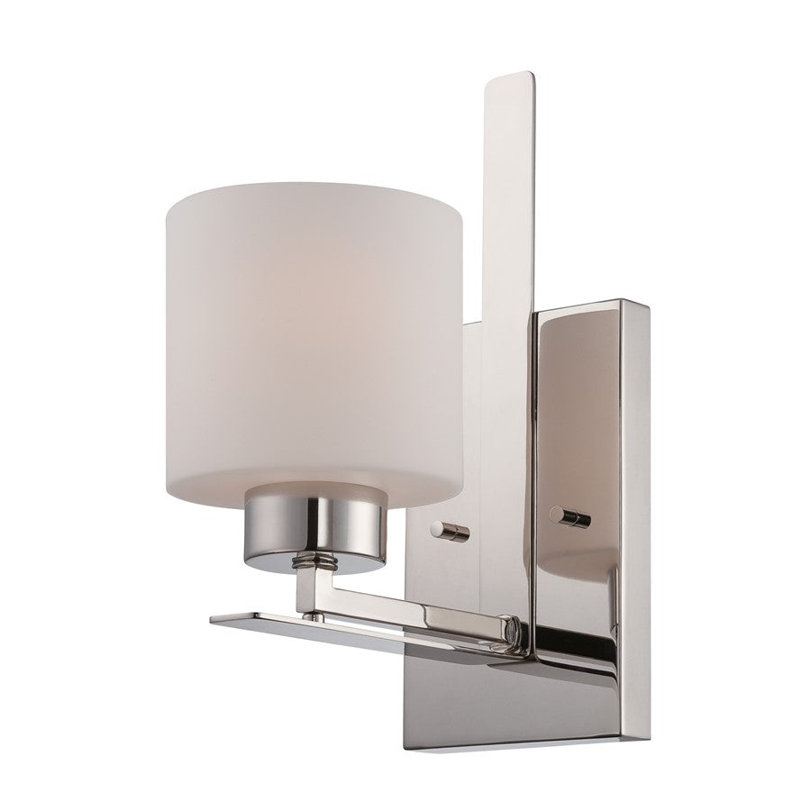 Nuvo Parallel 1-Light Vanity Light | Transitional Polished Nickel and Etched Opal Glass | Bathroom Vanity & Powder Room | 5 x 12.5 x 8.75 | Model 60-5201