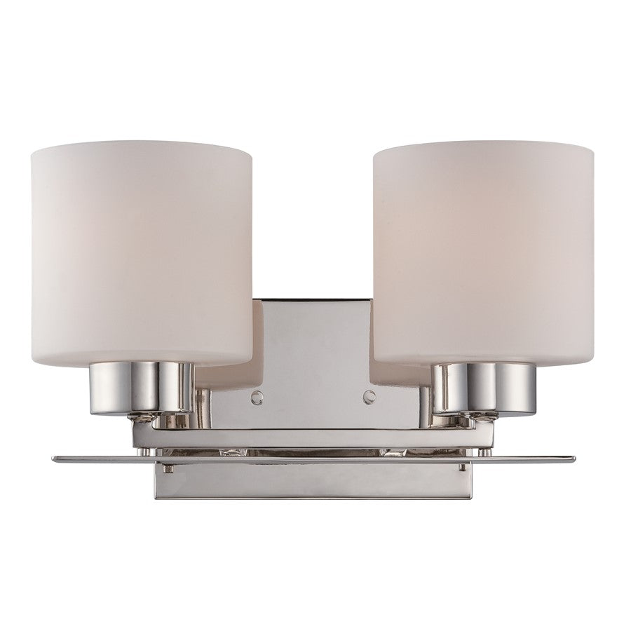 Nuvo Parallel 13in 2-Light Vanity Light | Transitional Polished Nickel and Etched Opal Glass | Bathroom Vanity | 13 x 7.75 x 8.75 in | Model 60-5202