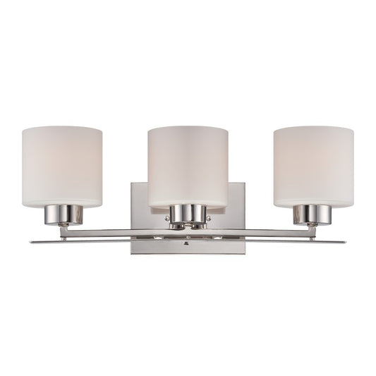 Nuvo Parallel 21in 3-Light Vanity Light | Transitional Polished Nickel and Etched Opal Glass | Bathroom Vanity | 21 x 7.75 x 8.75 in | Model 60-5203