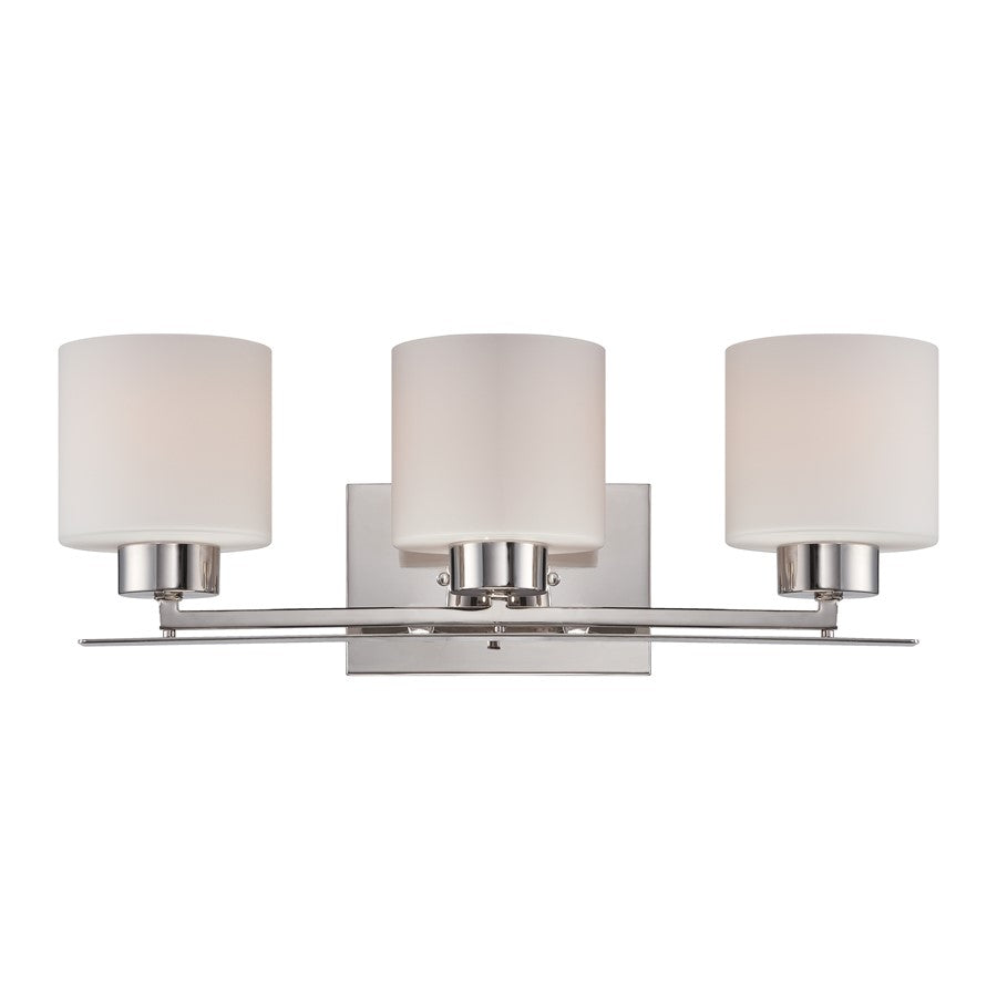 Nuvo Parallel 21in 3-Light Vanity Light | Transitional Polished Nickel and Etched Opal Glass | Bathroom Vanity | 21 x 7.75 x 8.75 in | Model 60-5203