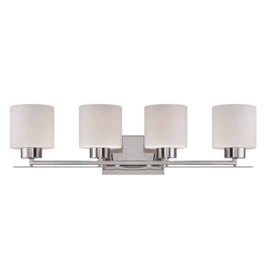 Nuvo Parallel 29in 4-Light Vanity Light | Transitional Polished Nickel and Etched Opal Glass | Bathroom Vanity | 29 x 7.75 x 8.75 in | Model 60-5204