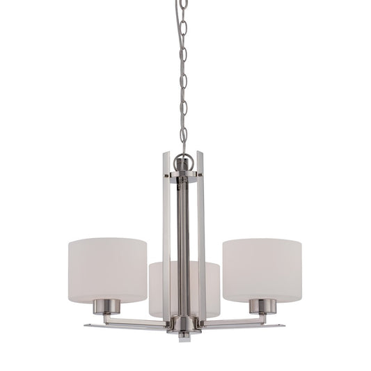 Nuvo Parallel 23in 3-Light Chandelier | Transitional Polished Nickel and Etched Opal Glass | Dining Room & Living Room | 23 x 23 x 17.25 in | Model 60-5206