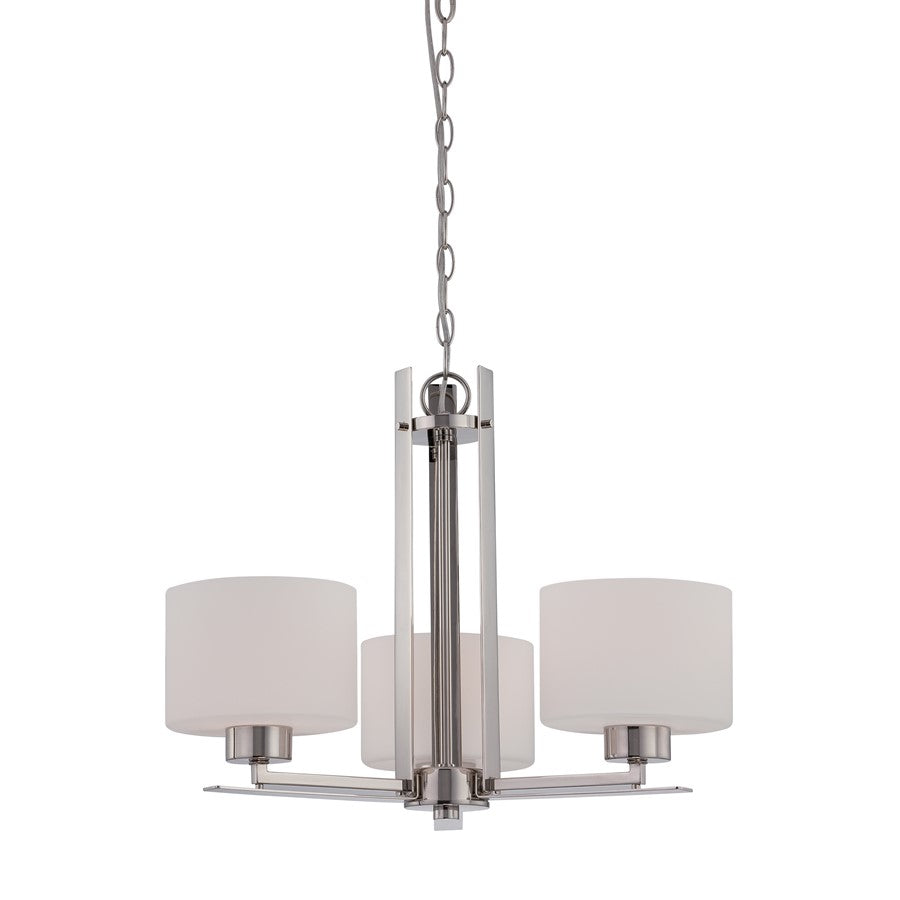 Nuvo Parallel 23in 3-Light Chandelier | Transitional Polished Nickel and Etched Opal Glass | Dining Room & Living Room | 23 x 23 x 17.25 in | Model 60-5206