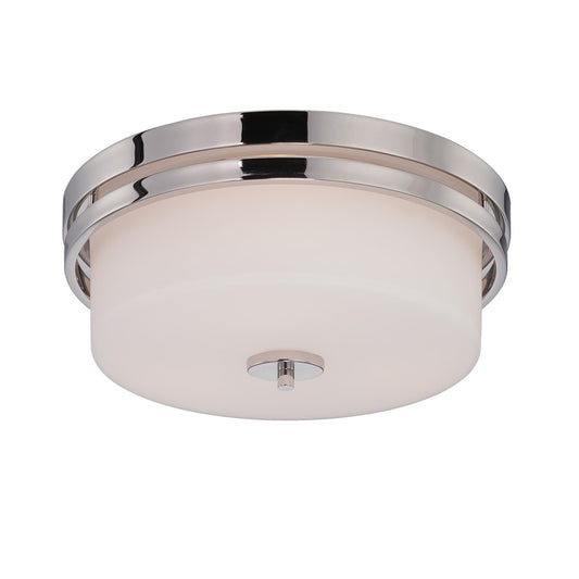 Nuvo Parallel 15in 3-Light Flush Mount | Transitional Polished Nickel and Satin White Glass | Living Room & Hallway | 15 x 6.5 in | Model 60-5207