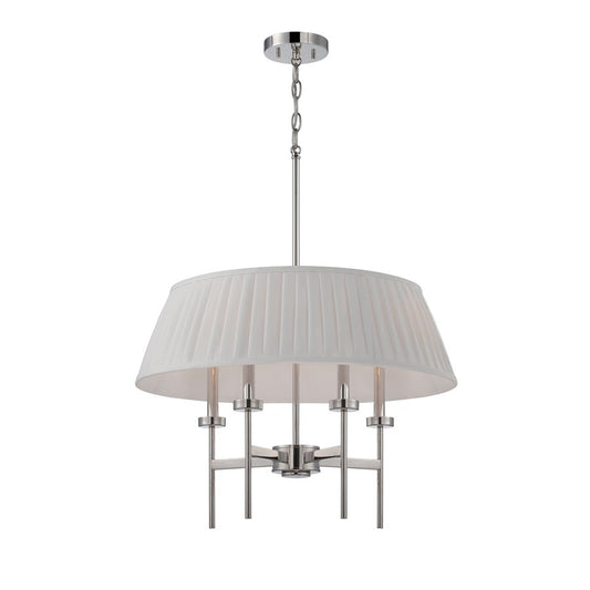 Nuvo Benson 24in 4-Light Pendant | Transitional Polished Nickel and White Linen Fabric | Kitchen Island & Dining Room | 24 x 24 x 56.5 in | Model 60-5218