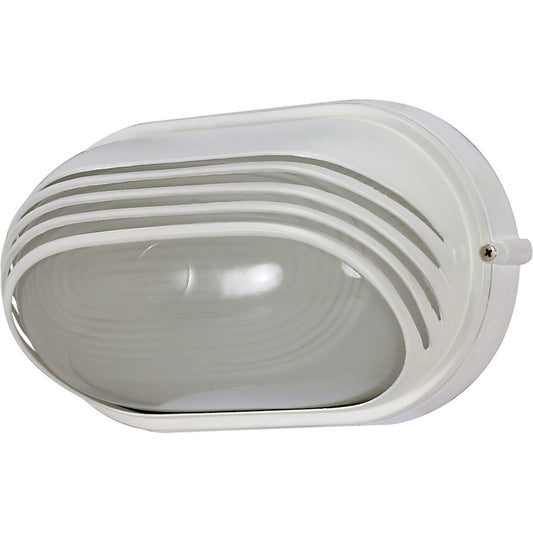 Nuvo 10in 1-Light Outdoor Bulkhead | Traditional Semi Gloss White and Frosted Glass | Exterior Wall & Entryway | 6.125 x 10 x 6.125 in | Model 60-522