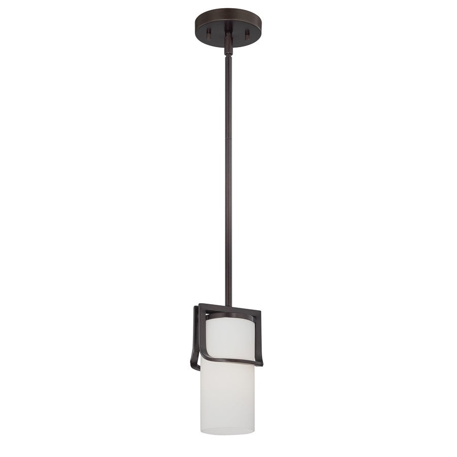Nuvo Daytona 1-Light Mini Pendant | Transitional Georgetown Bronze and Satin White Glass | Kitchen Island & Dining Nook | 4.75 x 4.75 x | Model 60-5237